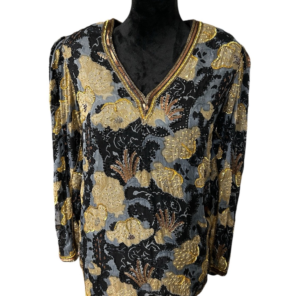 Vintage Judith Ann Creations Silk Beaded Blouse - Women’s M